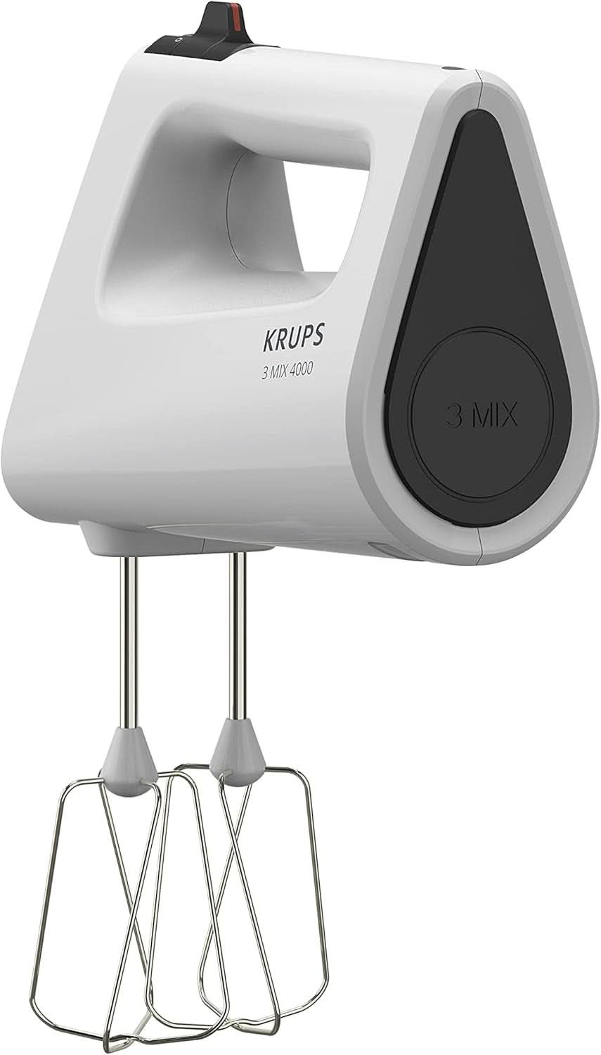 Krups GN4001 3 Mix 4000 Hand mixer | 450 Watt | Robust Design | Variable speed controller | Turbo-Und Auswurf-Funktion | Incl. 2 Rührbesen Und 2 Knethaken | Weiß/Grau Kitchen Naty Shop
