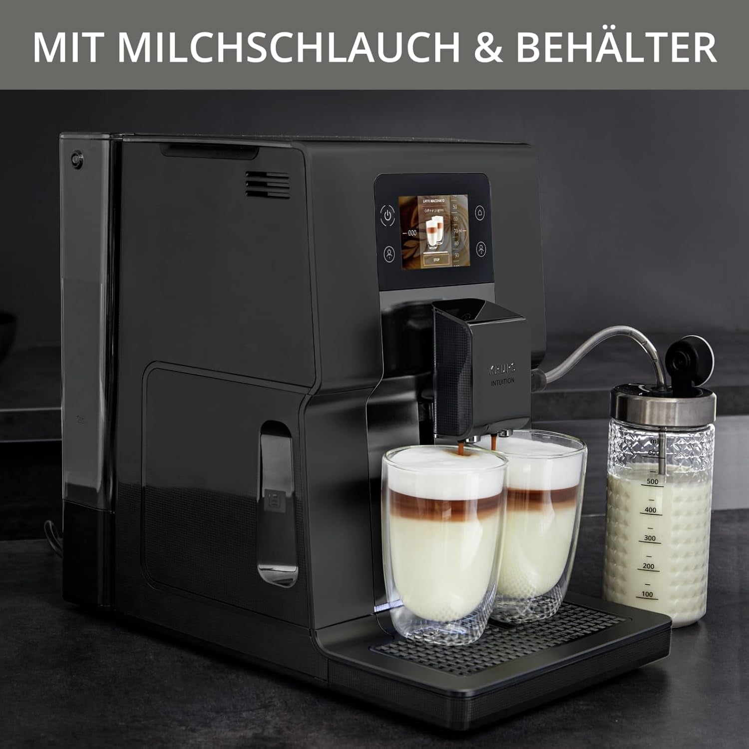 Espressor complet automat Krups Intuition Preference cu funcționare similară cu cea a unui smartphone, ecran tactil color de 3,5", tehnologie Smart Slide, sistem de iluminare intuitiv, 11 băuturi, recipient pentru lapte, EA873810