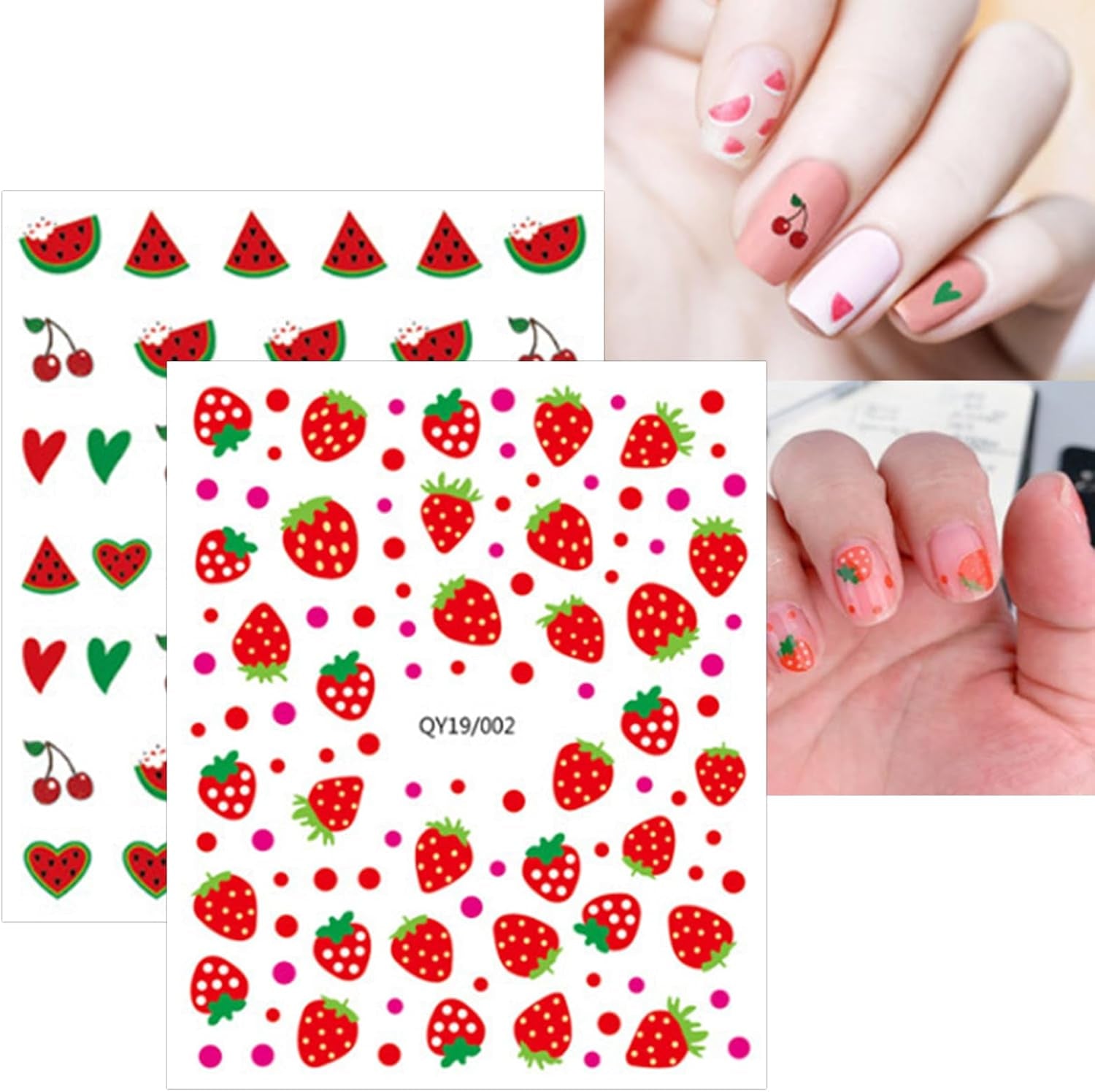 JMEOWIO Süße Nagelsticker Für Kinder 14 Blatt Nail Art Sticker Selbstklebend Nagelaufkleber Regenbogen Blumen Frucht Dekoration Nageldesign Zubehör