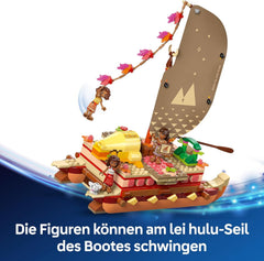 LEGO ǀ Disney Vaiana 2: Vaianas Abenteuerfloß - Spielzeug Boot mit Textilsegel, abnehmbarem Deck, Lagerfeuer & 3 Minifiguren, inkl. Loto und Moni – Geschenk für Mädchen ab 6 Jahren & Fans – 43270