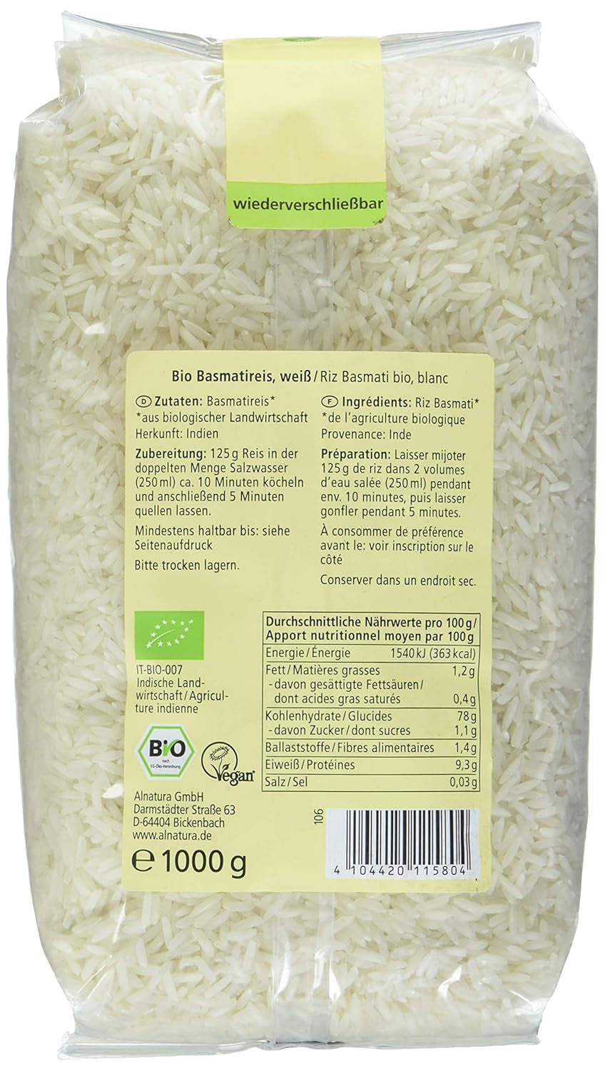 Organic Himalayan white Basmati rice, 1 kg