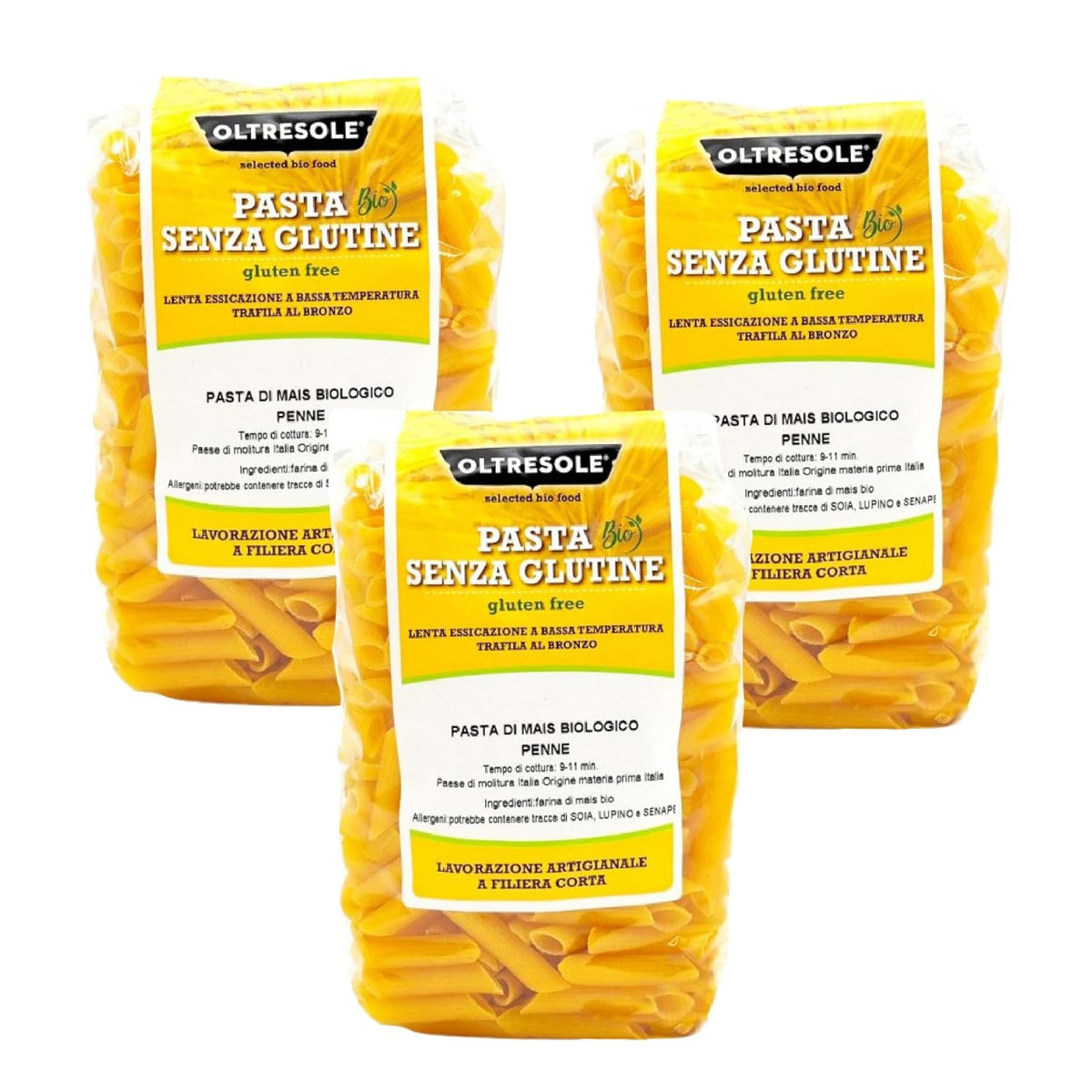 - Pasta di Mais Giallo Biologica Italiana Gluten Free, Formato Penne - gluten-free pasta, 100% farina di mais giallo organic, vegan, confezione da 3 pacchi da 350 g