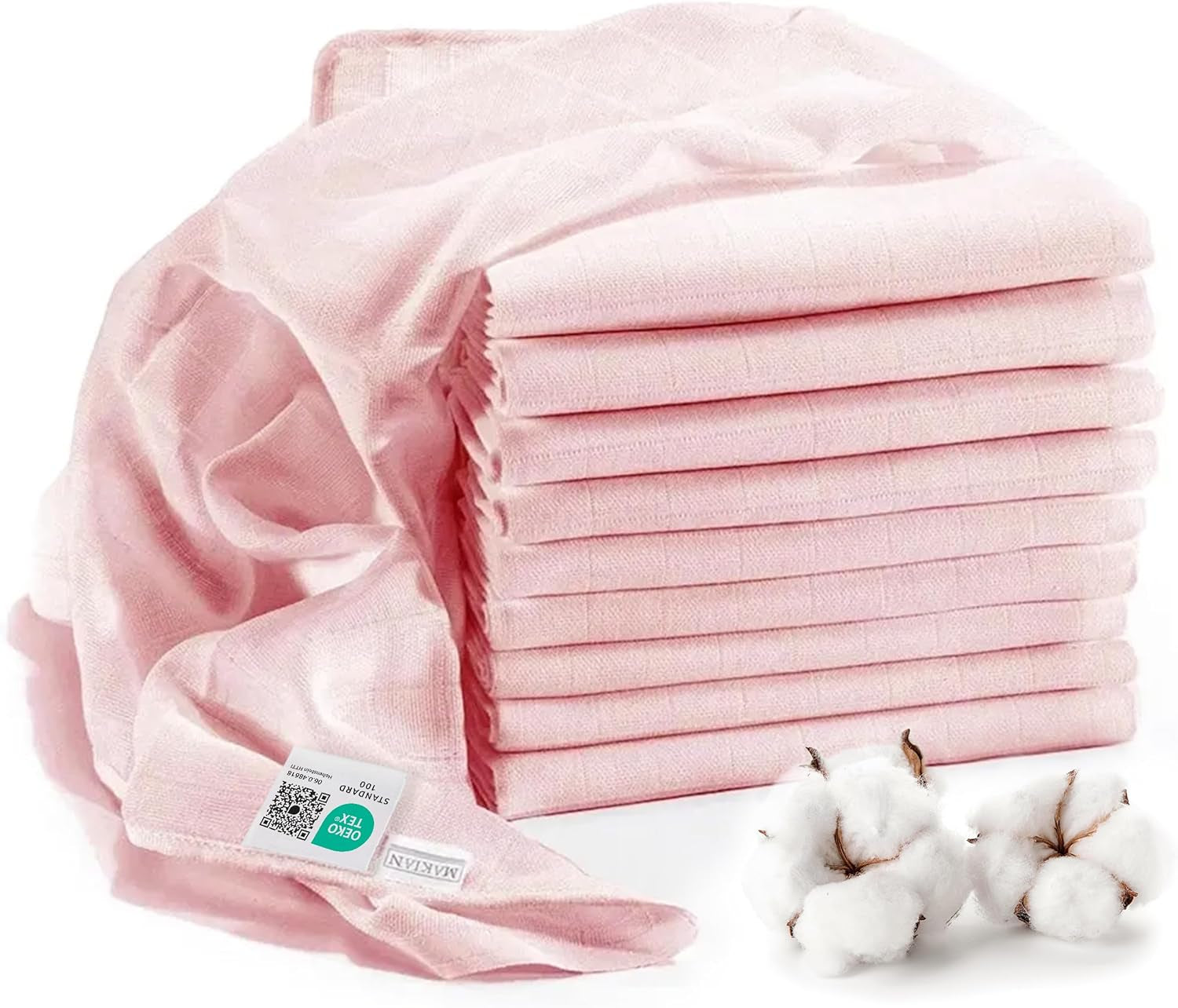 MAKIAN Muslin Squares, Pack of 10, 80x80cm, Oeko-TEX® Standard 100 Certified, 10 Premium Burp Cloths - Double Woven Cloth Squares / Muslin Squares, Boil Resistant - White