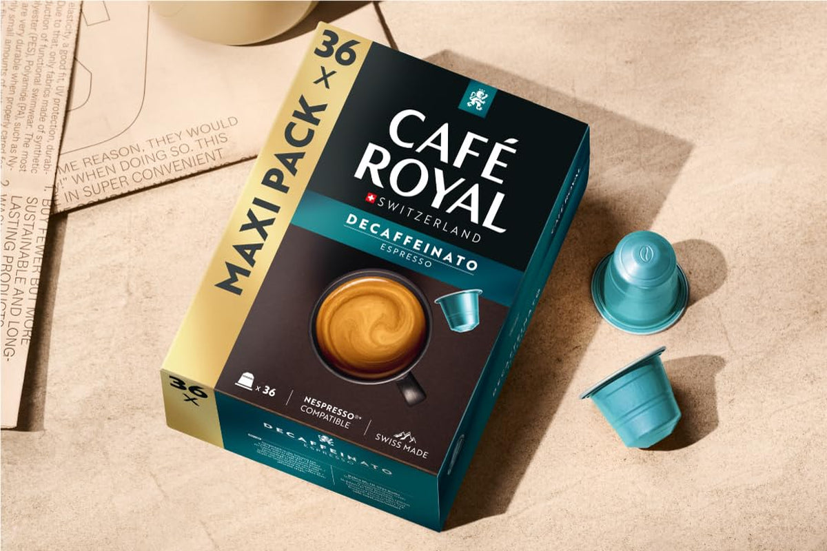Café Royal Espresso Decaffeinato – Nespresso®-kompatible Kaffeekapseln, 100 % Arabica, Intensität 6/12, Rainforest Alliance, entkoffeiniert, 36 Kapseln
