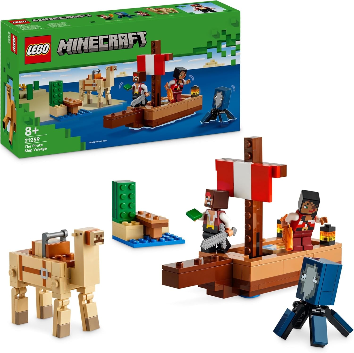 LEGO Minecraft The Pirate Ship Voyage Squid and Camel Pirate Figure Toy Ship Building Role Play Gift for Boys and Girls 8 Years Old 21259 Building Sets Besuche den LEGO-Store Default Title