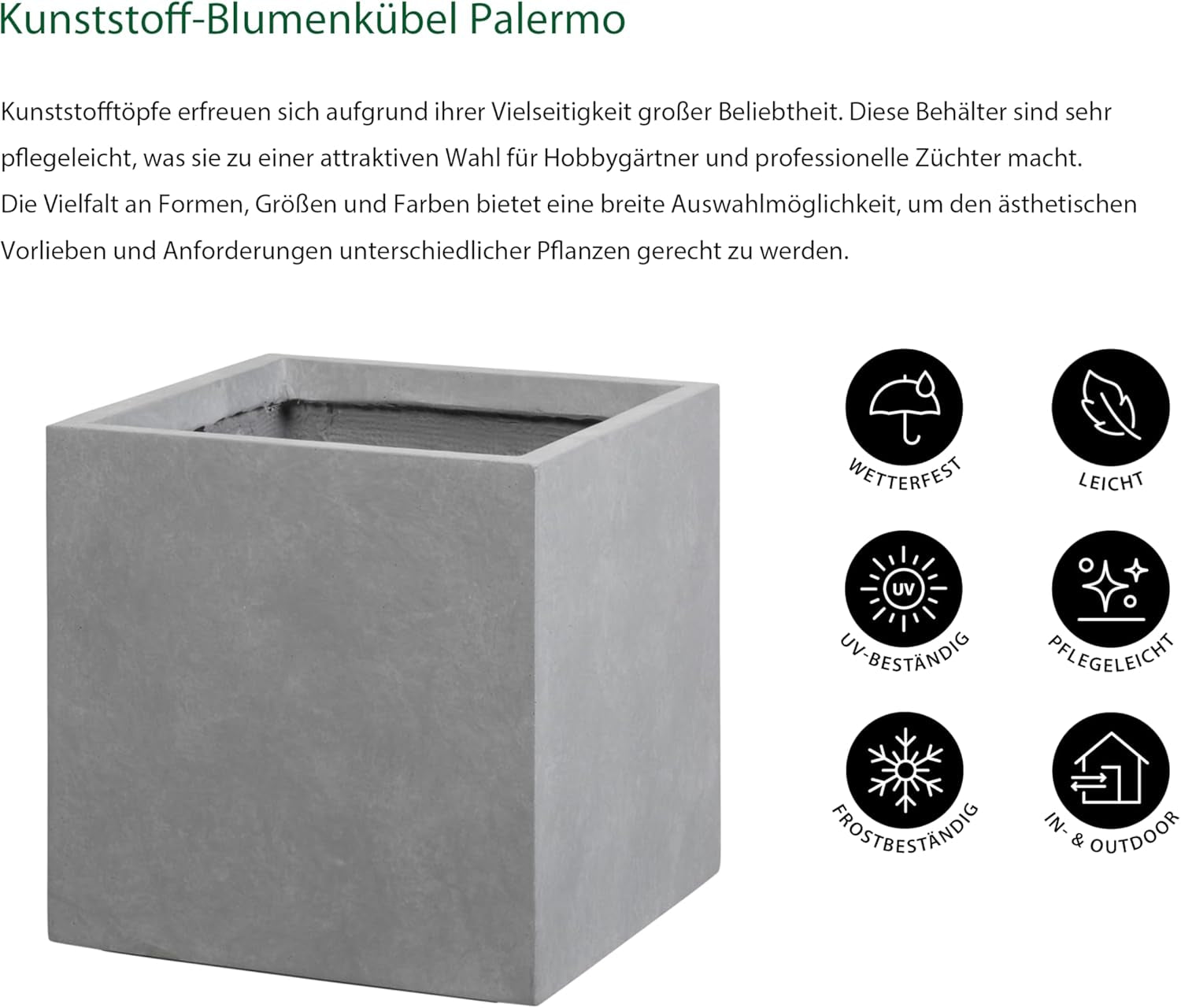 Ghiveci Dehner Palermo, aprox. 40 x 40 x 33 cm, plastic, gri