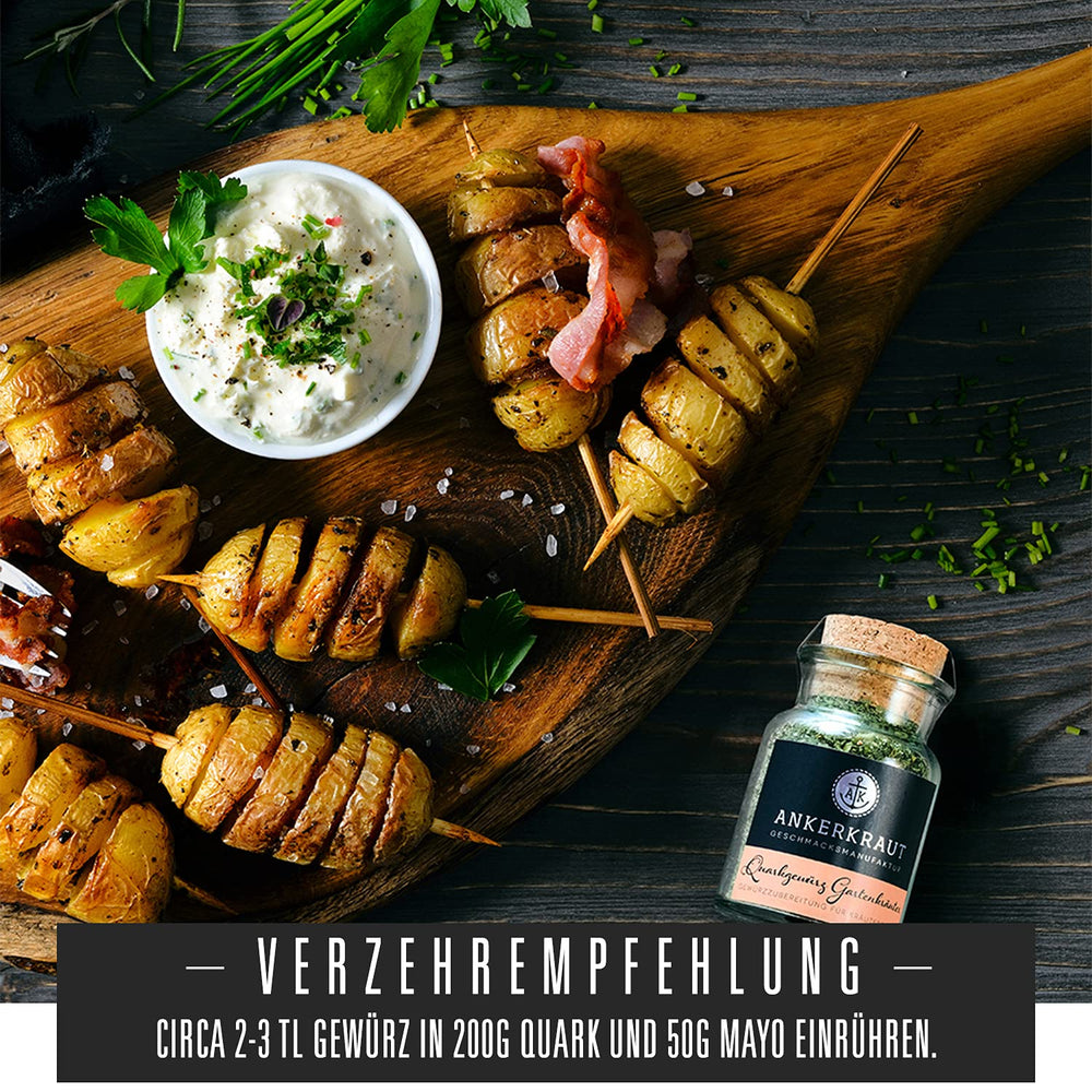 Ankerkraut Kräuterquark Dip, Gewürzmischung für Quark, Ohne Geschmackverstärker, Premium Qualität, Alternative Joghurt und Soja-Quark, Aufstrich selber machen, 55 g in cork glass