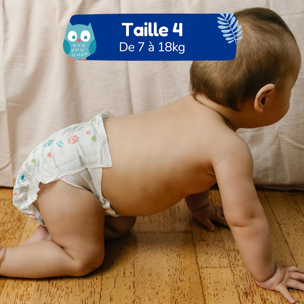 - Diaper size 4 (7 – 18 kg) – for sensitive skin – natural and very absorbent – ​​12 hour leak-proof – ohne unerwünschte Inhaltsstoffe – made in France – 132 diapers