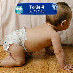 - Diaper size 4 (7 – 18 kg) – for sensitive skin – natural and very absorbent – ​​12 hour leak-proof – ohne unerwünschte Inhaltsstoffe – made in France – 132 diapers