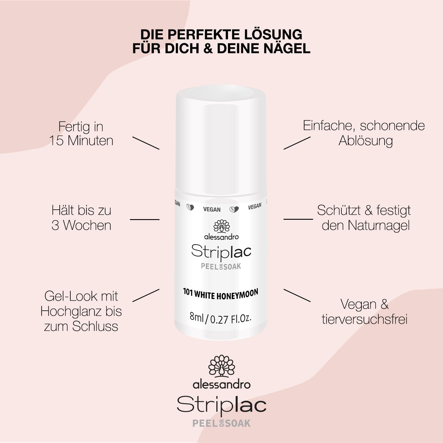 Alessandro Striplac White Honeymoon UV nail polish - Delicate and long-lasting - Easy removal thanks to the removal technology - Vegan and cruelty-free - 8 ml