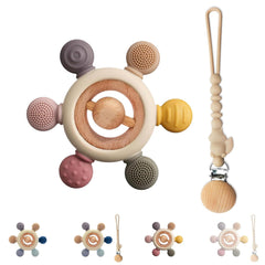 Inel de dentiție pentru bebeluși cu lanț pentru suzetă - ajutor pentru dentiție - jucărie pentru bebeluși 0-6 luni - articole esențiale pentru nou-născuți - jucărie de dentiție, fără BPA - idei de cadouri pentru sugari