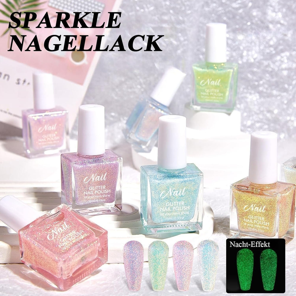 Pink Glitter Nail Polish - Non-Toxic Water Based Nail Polish for Women - Quick Dry Nail Polish - Reflective Glitter Nail Polish for DIY Nail Art at Home (Transparent Pink, 10ml)