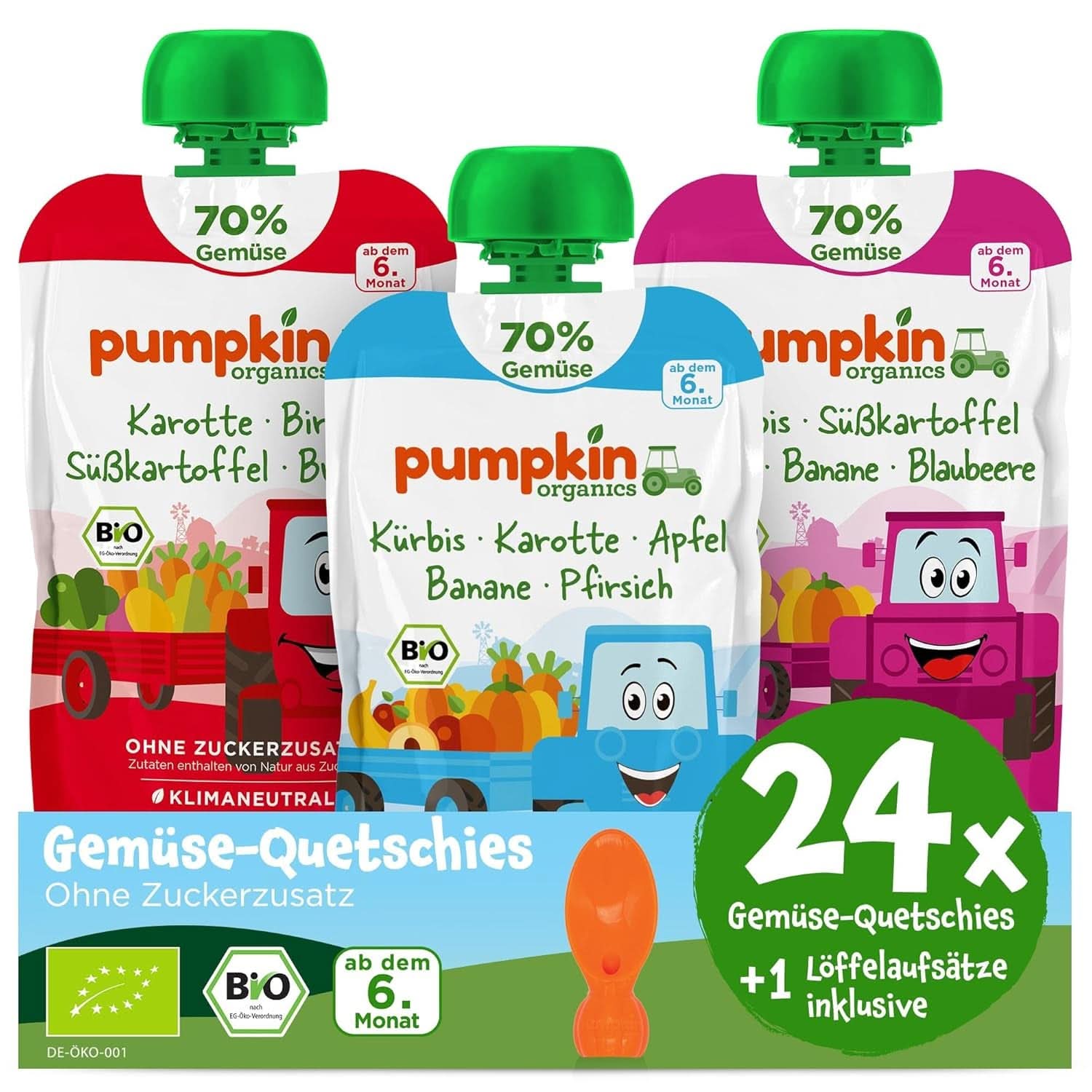 Pumpkin Organics 24Pack, organic vegetable puree, no added sugar, for babies from 6 months, 24 x 100 grams Mother and Child Naty Shop 24 x 100 grams