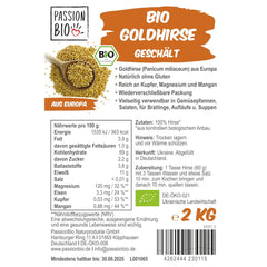 PassionBio organic golden millet 2 KG - resealable packaging