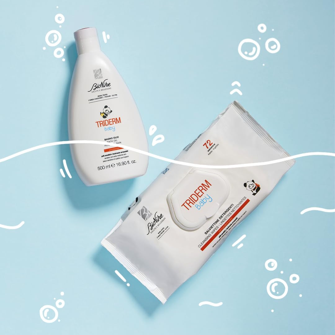Bionike Triderm Baby Wet Wipes for Dry and Sensitive Skin Soothing and Firming Effect Protects and Moisturizes 72 Wipes