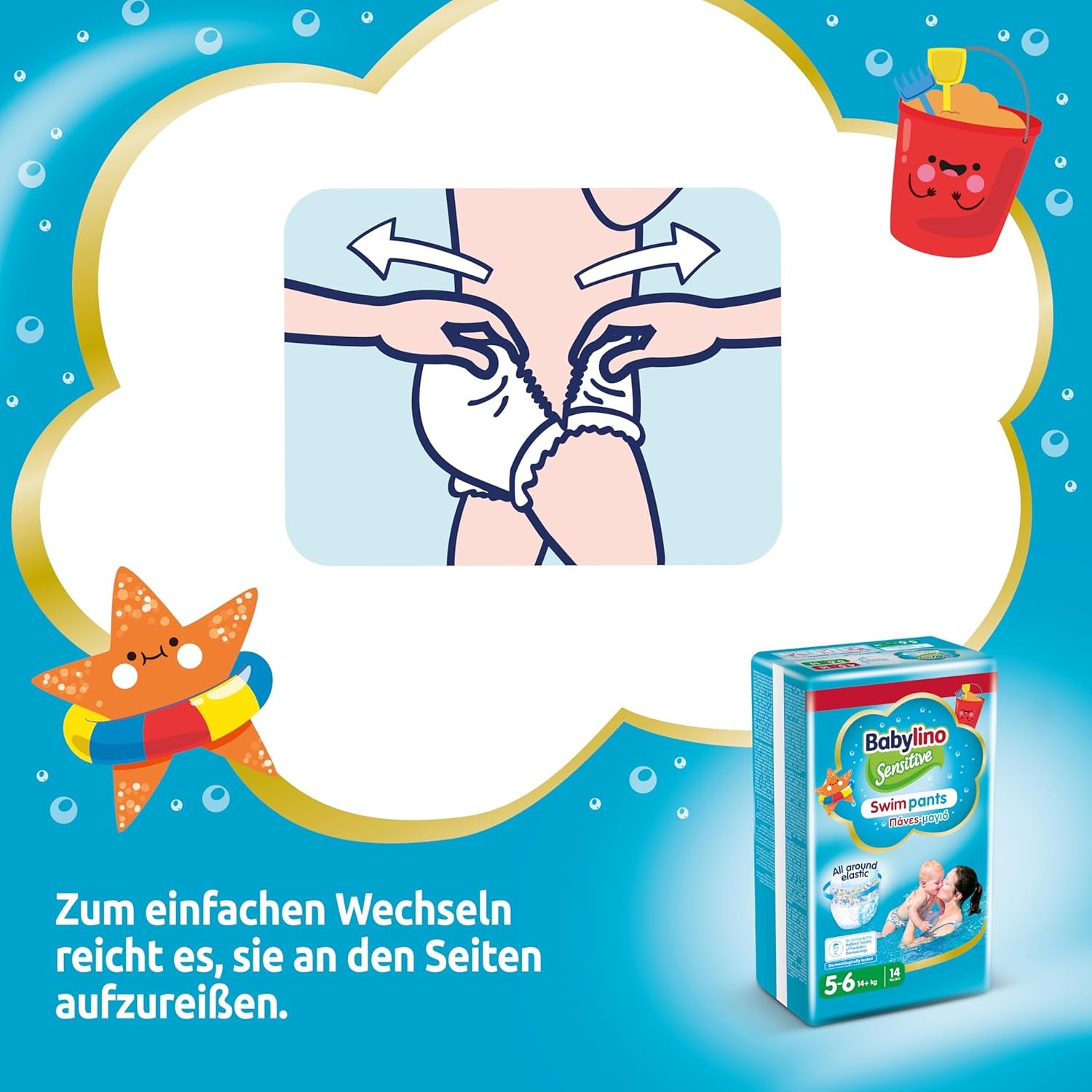 Diapers Sensitive Swim Pants, for sea and pool, size 5-6 (over 14 kg), 84 pieces