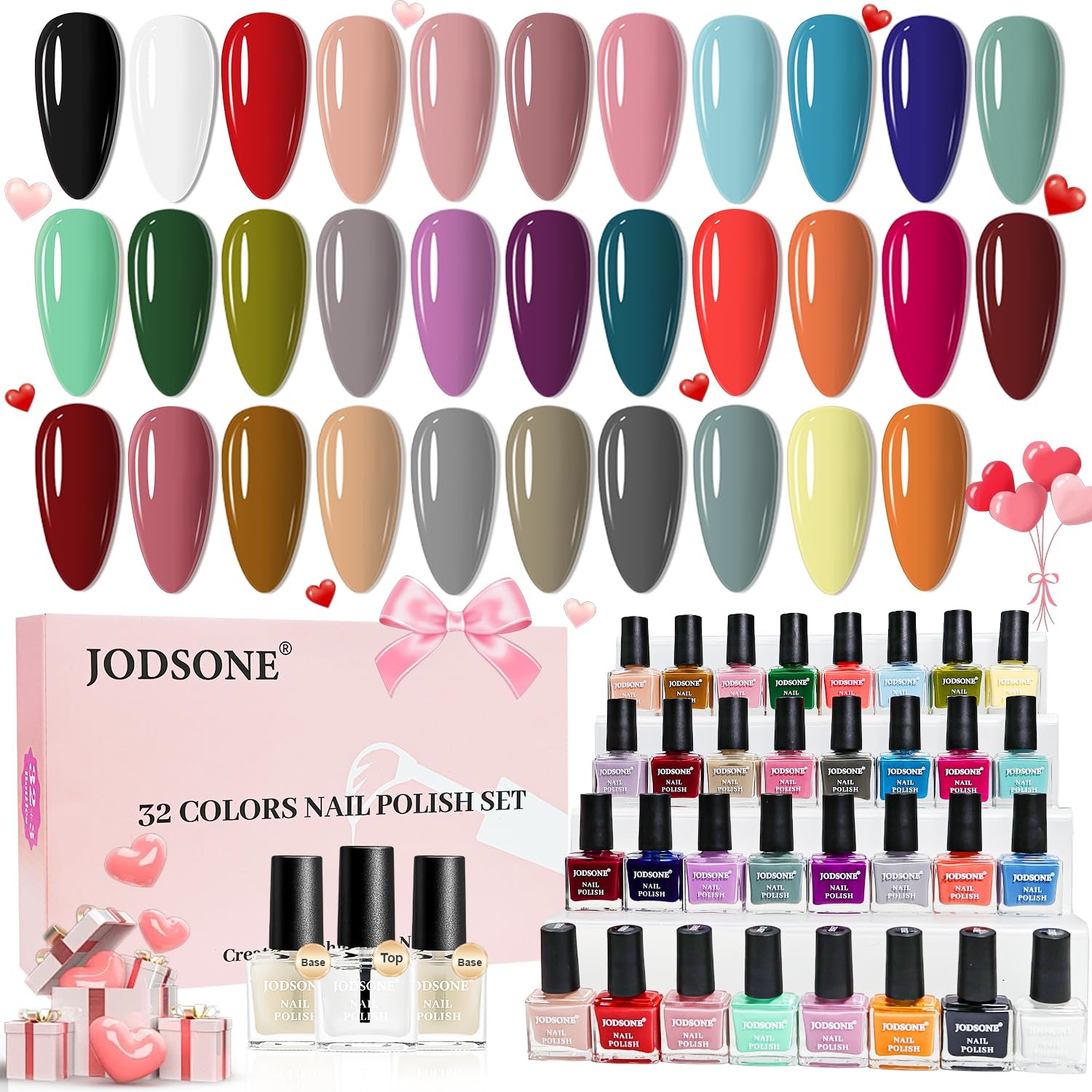 JODSONE 12 Piece Nail Polish Set 10 Colors Combination 2 Base Coats and Top Coat Quick Dry Nail Polish for Amateurs and Beginners