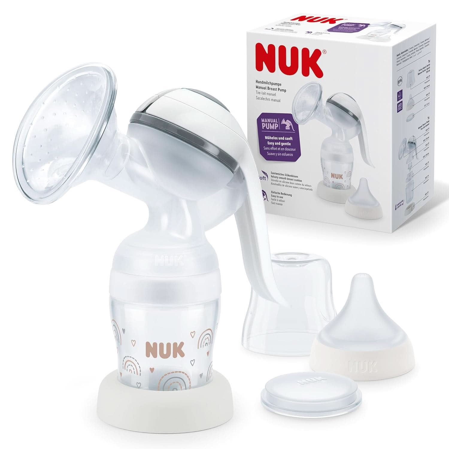NUK manual breast pump set, Soft silicone pillow, 2 perfectly combined bottles, 150 ml Food and Breastfeeding Accessories Bebe Naty Shop Handmilchpumpe