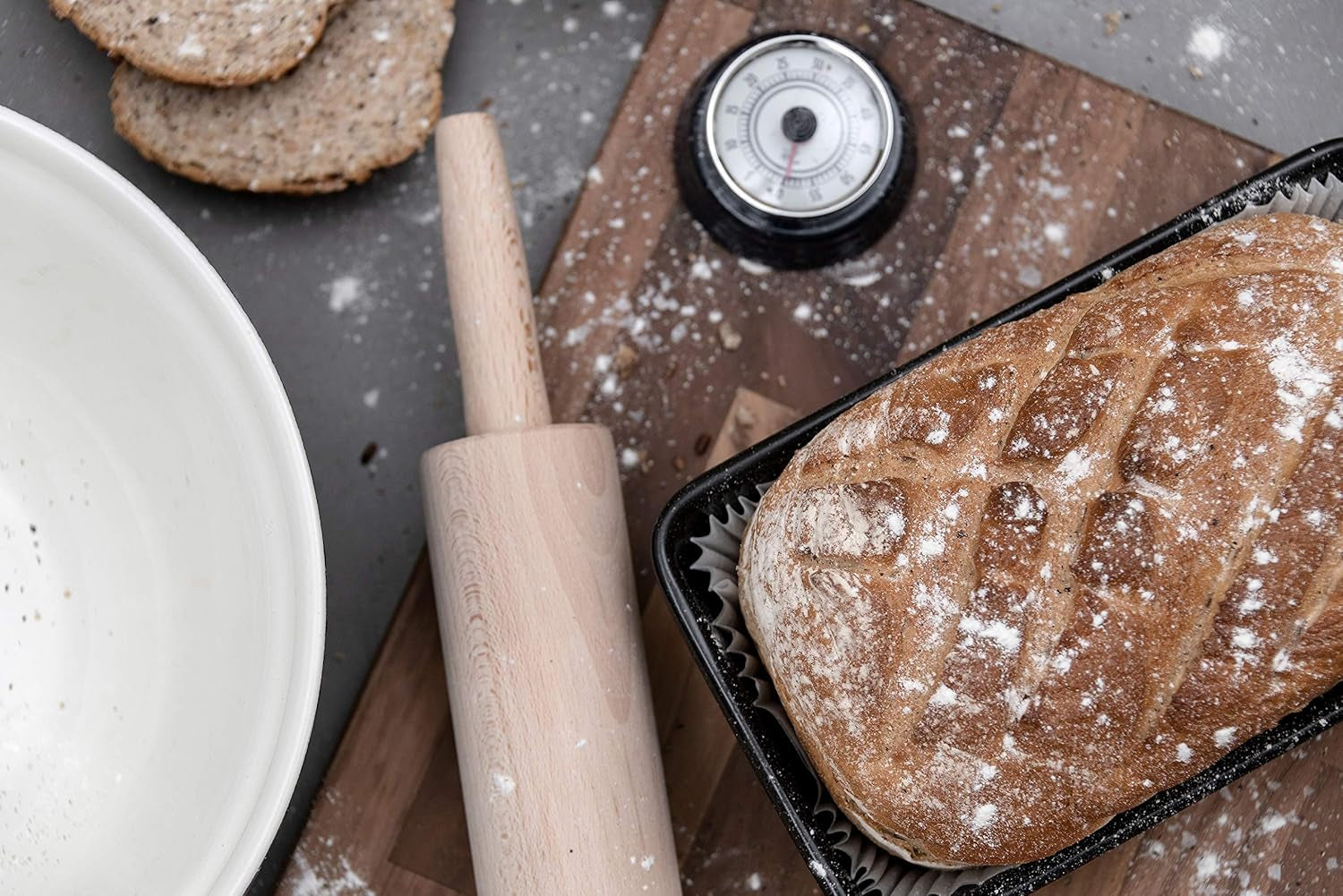 Tala Teigroller aus Buchenholz – Drehbares Nudelholz mit Griffen, glatte Oberfläche, durable & leicht zu reinigen – Perfekt für Teig, Gebäck, Brot & Pizza – FSC-zertifiziertes Holz