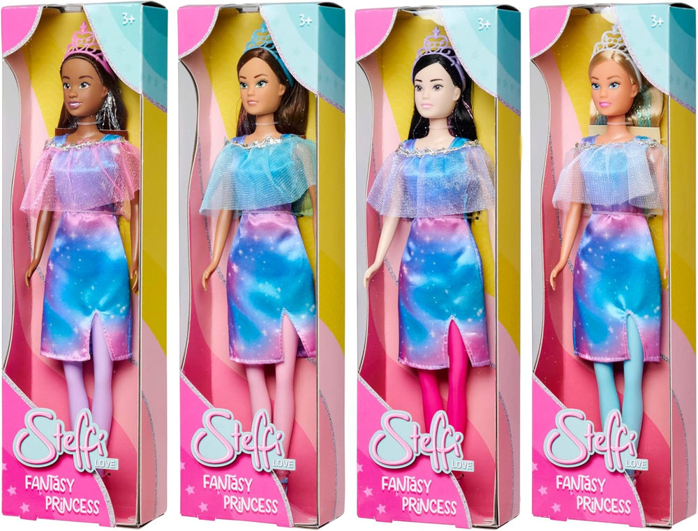 Simba Steffi Love Fantasy Princess, 4 culori asortate, livrat doar un articol, păpușă prințesă cu pelerină și dungi strălucitoare, 29 cm, vârste 3+