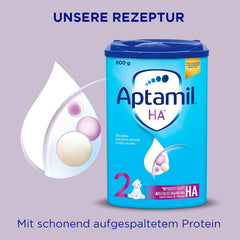 Aptamil HA 2 – Follow-on formula after 6 months, with Omega 3 and 6, DHA, ARA and ALA, Lactose free, Palm oil free, Baby food, Milk powder, 1 x 800g (Pack of 4)