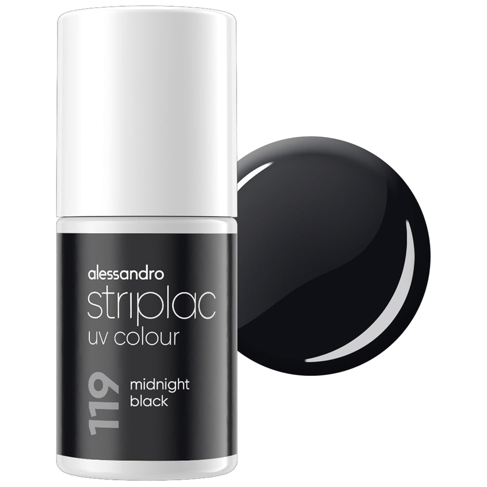 UV nail polish alessandro Striplac Midnight Black – Delicate and long-lasting – Easy removal thanks to peel-off removal technology – Vegan and cruelty-free – 8 ml