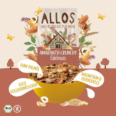 Premium crunchy muesli with walnuts and amaranth Allos | Organic Muesli | Muesli with nuts | Oatmeal | Cereals for breakfast | Vegan | Pack of 6 (6 x 400g)