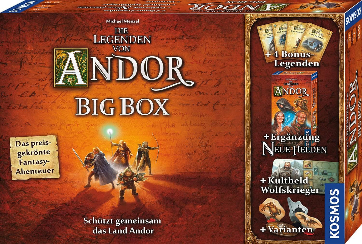 Kosmos 683122 Legends of Andor - Big Box, Base Game (Kennerspiel des Jahres 2013) and Additional Expansions, Fantasy Classic, Cooperative Fantasy Board Game, Ages 10+