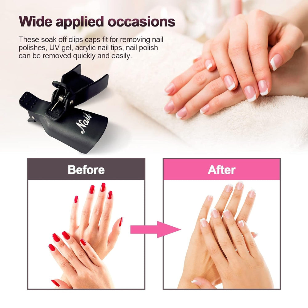 Hanyousheng Nagellackentferner Clips, Nagel Clips,10 Stück Schwarz Nagelclips, Nagel Klammer, Nails Art ​Gel Cap, Soak off Clip Cap UV Gel Poliermittel Entferner Wrap Nail Tool