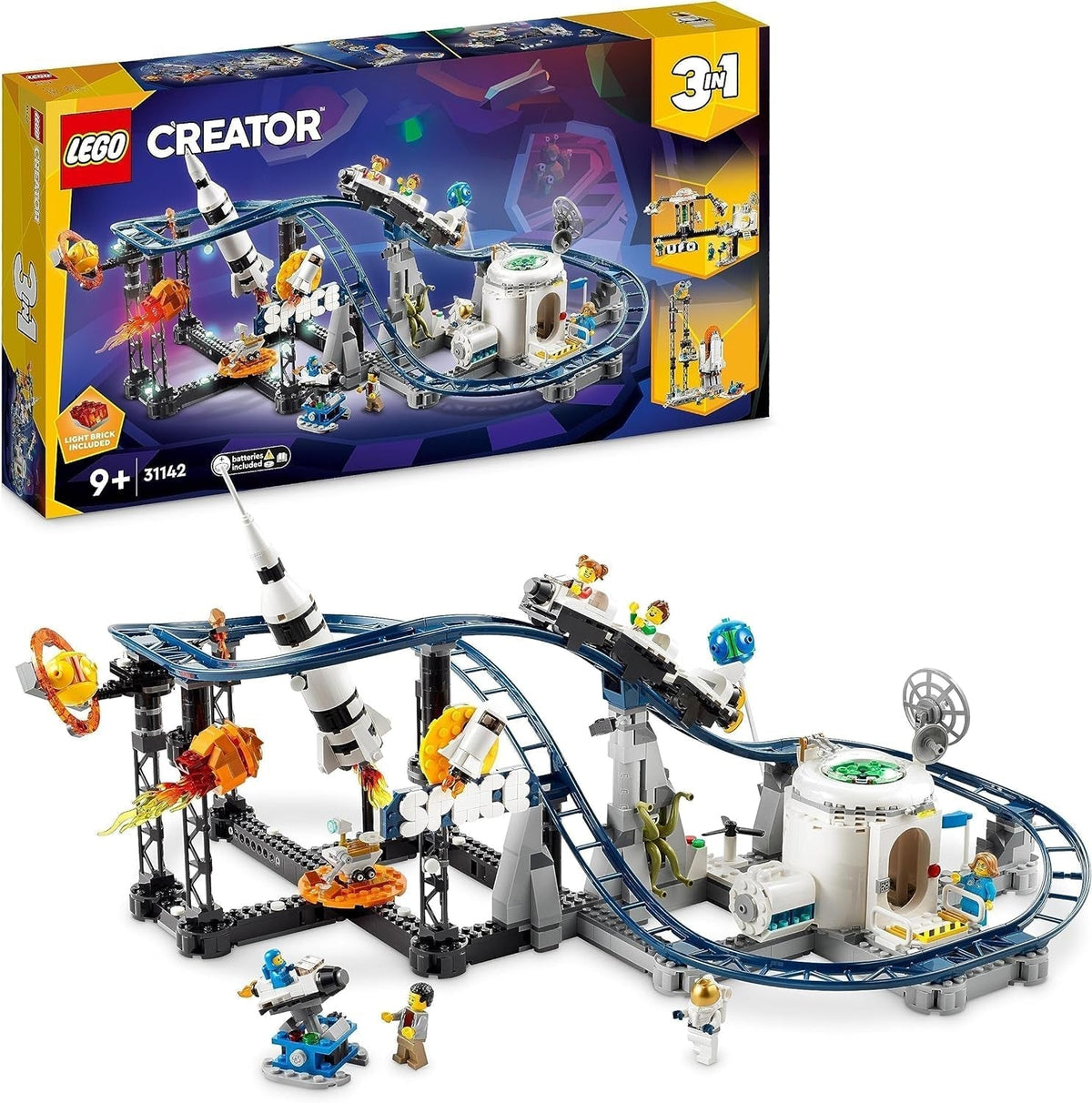 LEGO 31142 Creator 3-In-1 Space Rollercoaster Toy Kit for Toddlers with Functional Carts, Converts to Free Fall Tower or Carousel with Rockets and Glowing Bricks Building Sets Besuche den LEGO-Store Single
