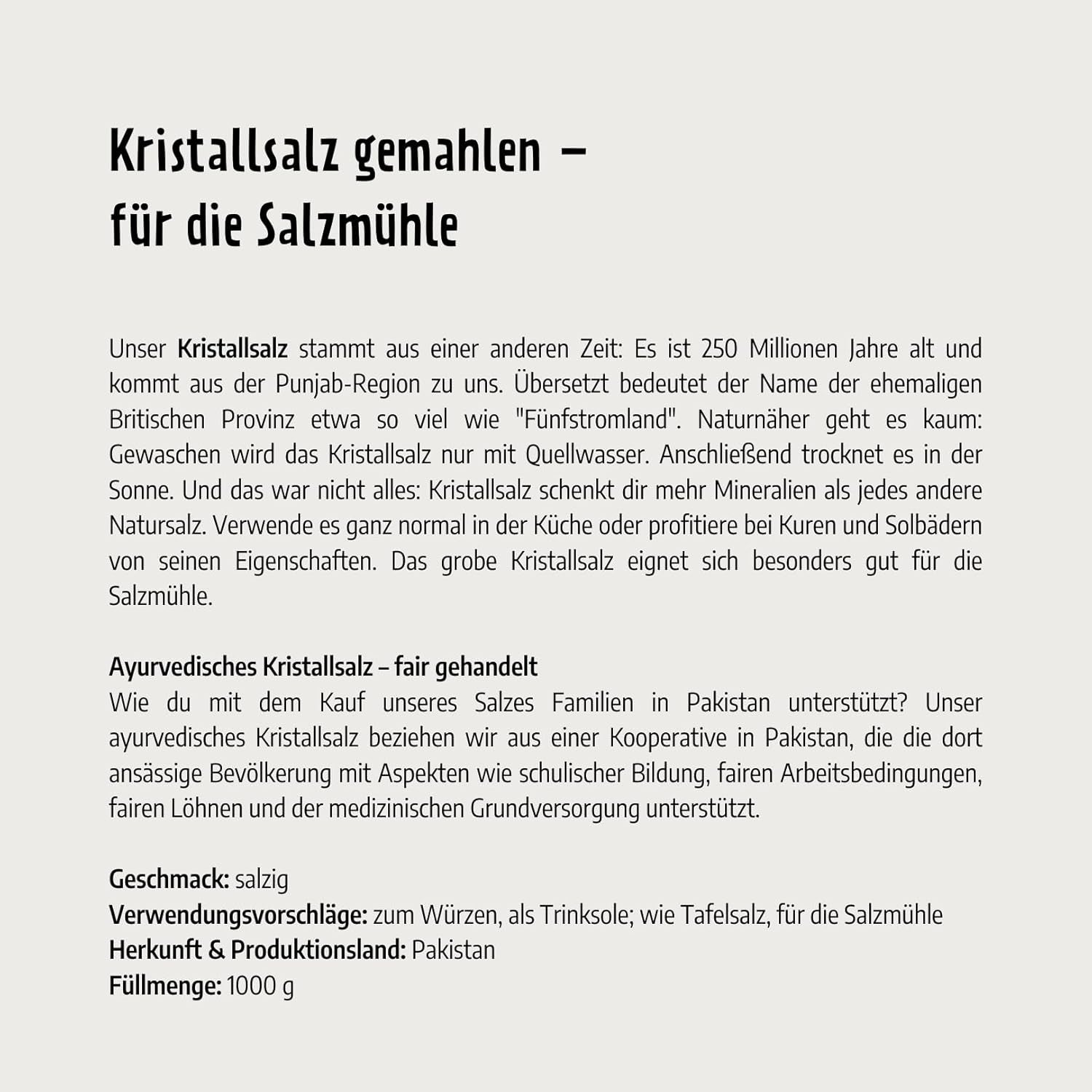 Govinda Kristallsalz - coarse (1kg) | 250 Millionen Jahre alt | Salz aus der Punjab-Region | 100% natural beauty & ohne Zusätze | Ayurvedic | Vegan | Ideal for the salt mill