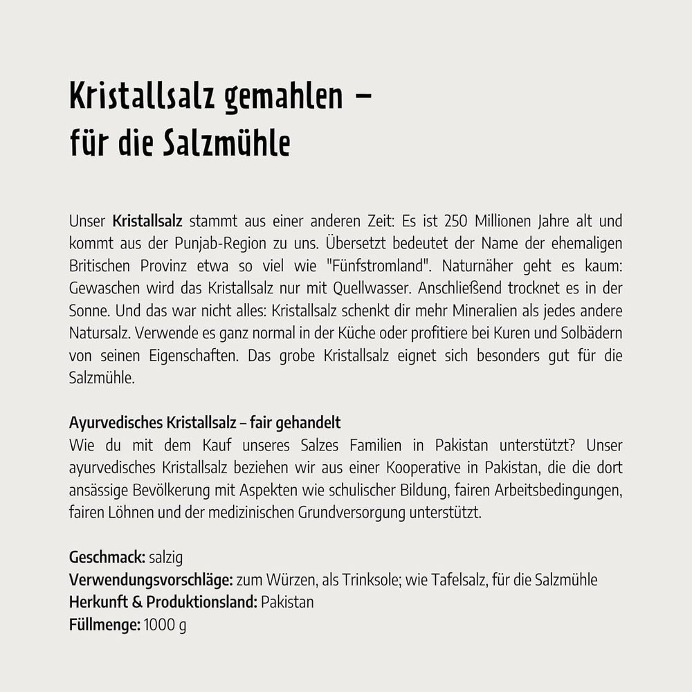 Govinda Kristallsalz - coarse (1kg) | 250 Millionen Jahre alt | Salz aus der Punjab-Region | 100% natural beauty & ohne Zusätze | Ayurvedic | Vegan | Ideal for the salt mill