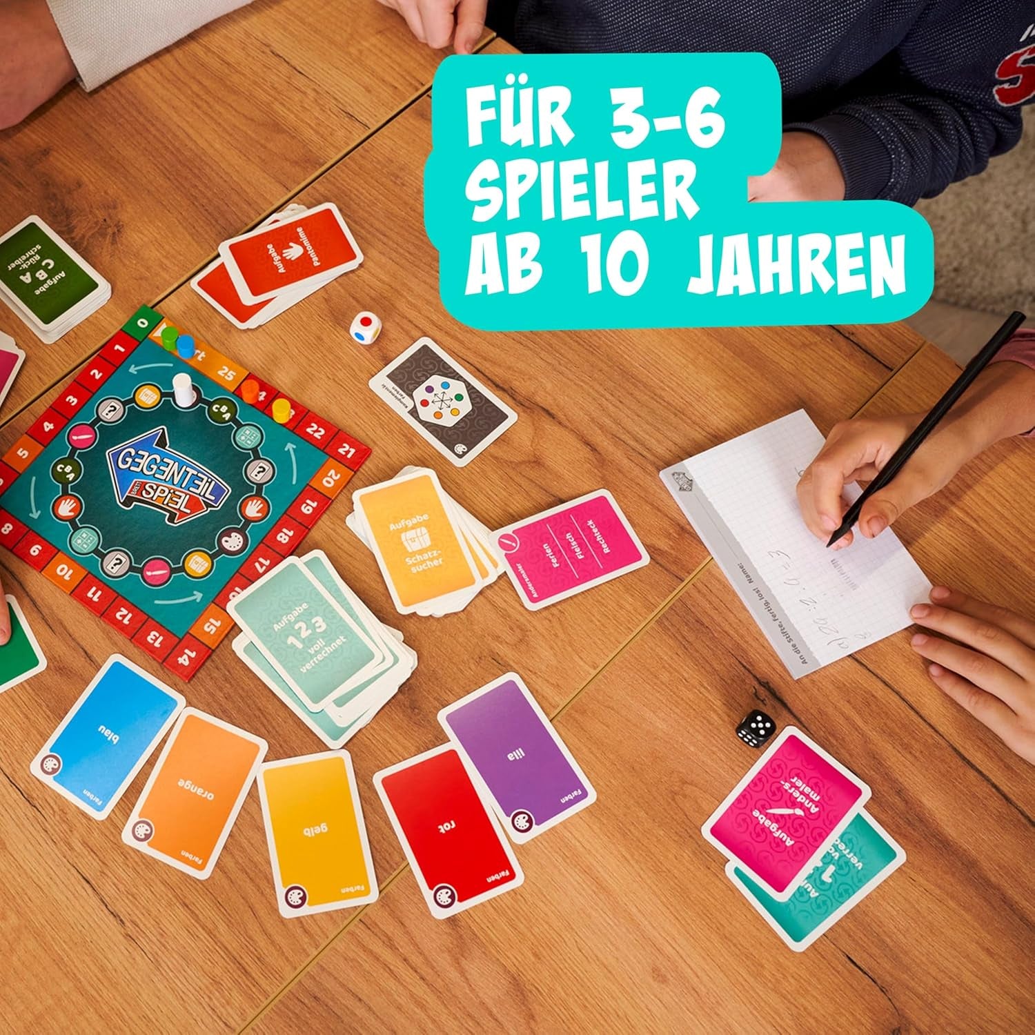Noris 606062080 - Gegenteil Spiel (Brettspiel ab 10 Jahre) - kombinierbar mit dem Kartenspiel - verrücktes Konzentrationsspiel für Kinder und Erwachsene für 3-6 Spieler