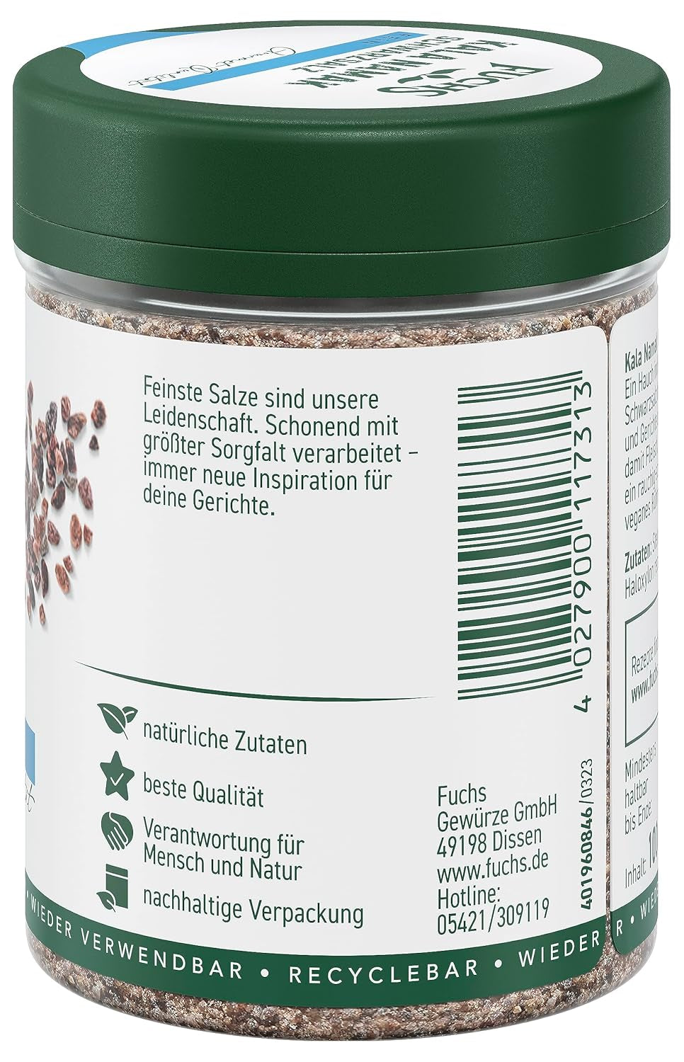 Fuchs Gewürze - Kala Namak - Schwarzsalz - Gewürzsalz für veganes Rührei - natural ingredients - 100 g in wiederverwendbarer, recyclebarer Dose
