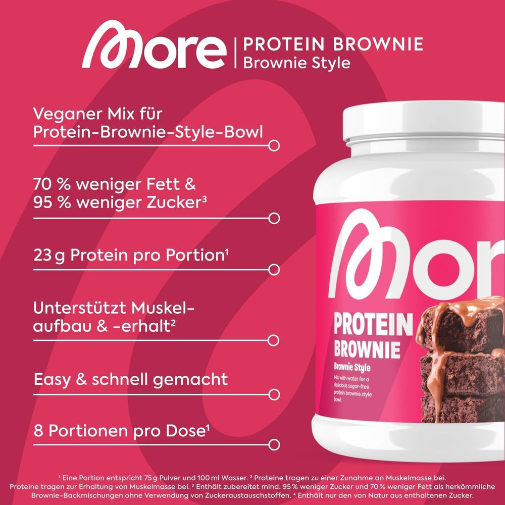 MORE Protein Brownie, 600G, Vegan Backmischung Für Brownies Mit Der Extra Portion Protein, Geprüfte Qualität - Made in Germany Mixture for baking and cooking Naty Shop