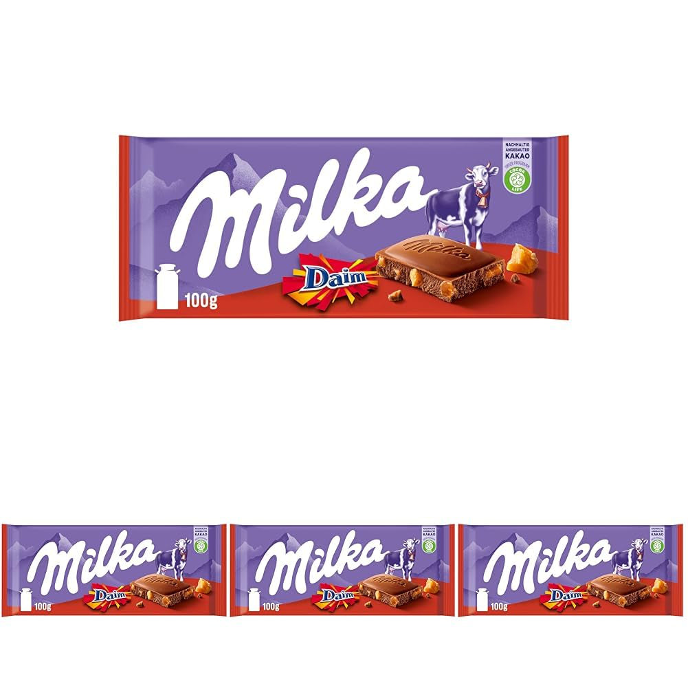 & Daim 1 x 100g I Alpine milk chocolate I with pieces of caramel and almonds I 100% Alpine milk chocolate I Chocolate bar with Daim (Pack of 4)