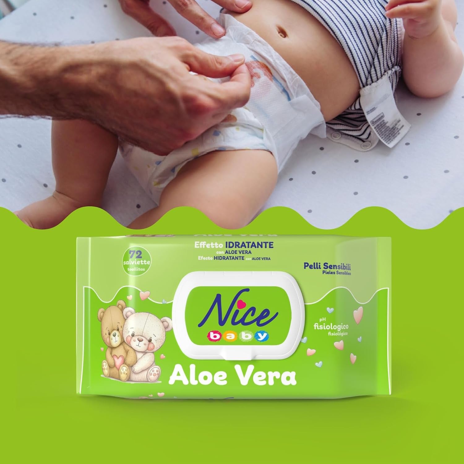 Cleansing wipes for children and babies - with aloe vera and argan oil - dermatologically tested - physiological pH value - maxi format: pack of 72 wipes - Nice
