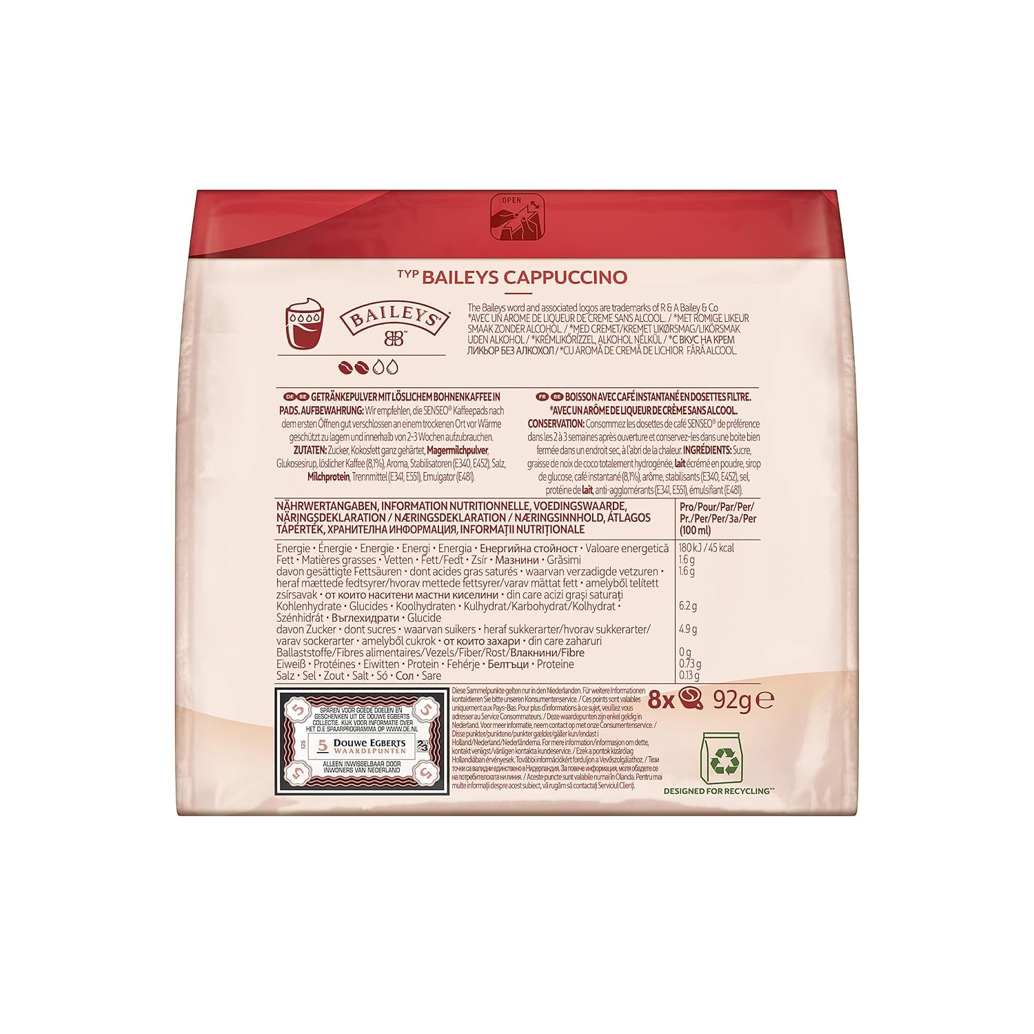 Senseo Pads Typ Cappuccino Baileys, 5 x 8 Getränke, 40 Kaffeepads