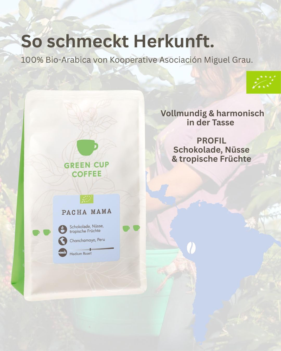 Coffee - Pacha Mama I 100% Arabica I Kaffeebohnen 1kg I Perfekt für jede Zubereitung - Moka Kanne, Siebträger, Vollautomat, Brühkaffee mit schokoladig, nussigen Aromen I mittlere Röstung