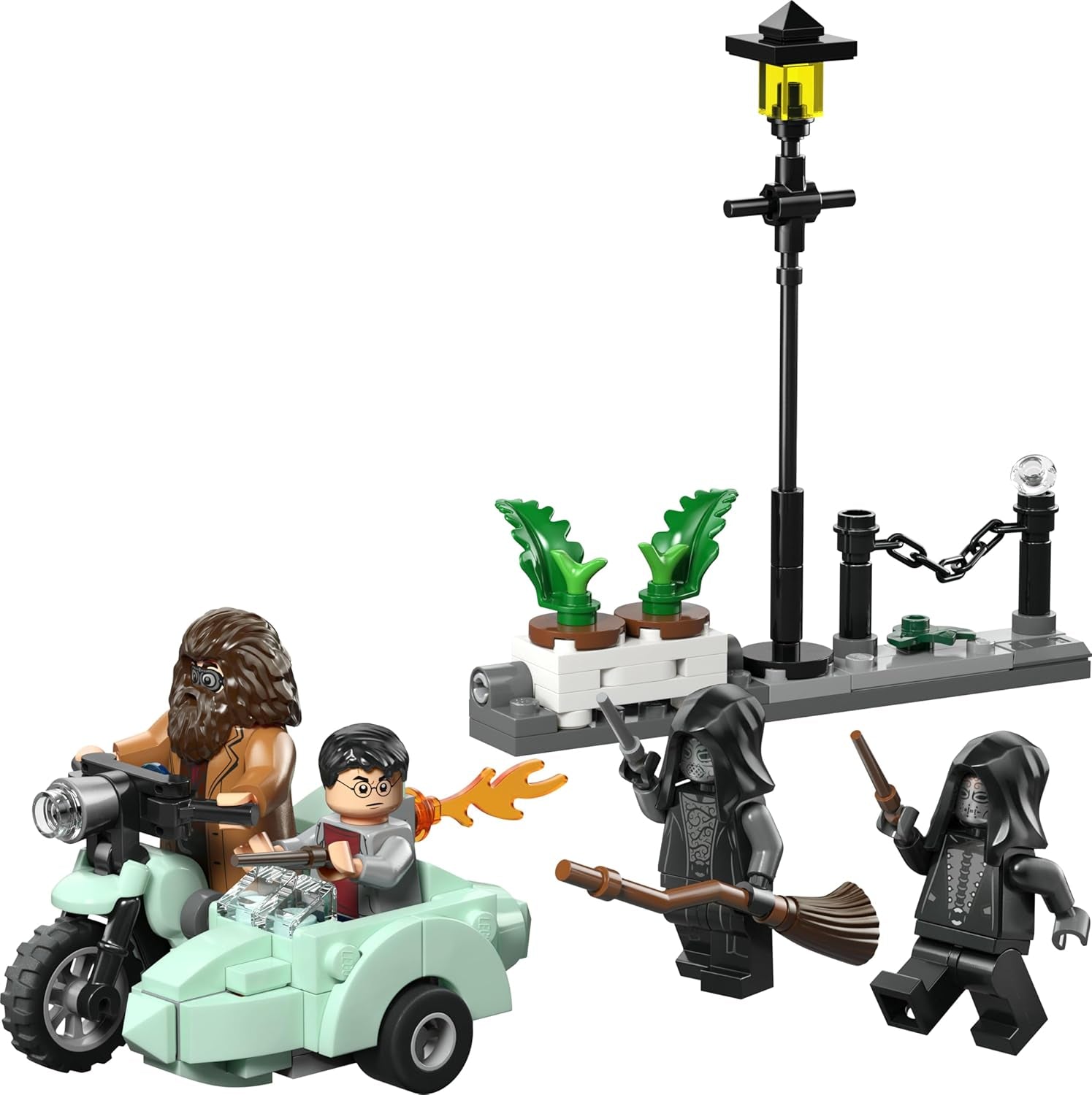 LEGO Harry Potter Hagrids und Harrys Flucht aus dem Ligusterweg - Motorrad Spielzeug mit 4 Minifiguren - 2 Todesser, eine Strassenszene - Geschenk für Mädchen, Jungen und Fans ab 8 Jahren - 76459
