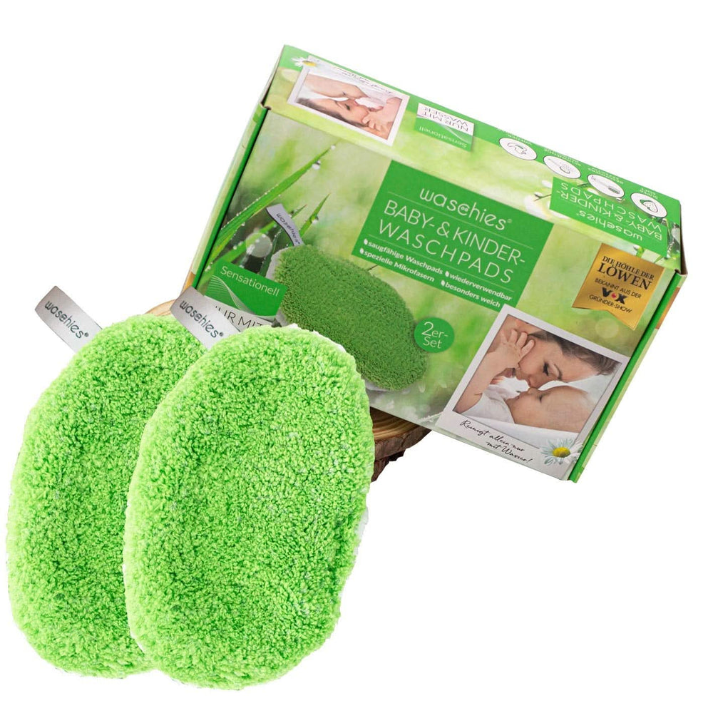 Waschies KIDS washing pads for babies and children, for cleaning with water only, reusable Mother and Child Naty Shop Green 2 pieces