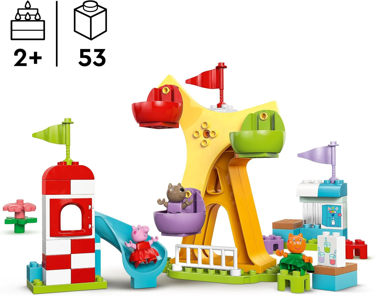 LEGO DUPLO Peppa Wutz Fairground - Children's toys and motor skills toys for ages 2+ - Preschool games with big wheel, slide and 3 figures including Mollie Kitty and Klausi Kläff - Gift for children 10453 Building sets Besuche den LEGO-Store