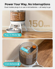 Automatic Cat Feeder, Futterautomat Katze mit Zeitsteuerung, 3L Trichter, Doppelstromversorgung, Automatic Trockenfutter für Katzen & Hunde, Katzen Futterautomat, Schwarz (Weiß)