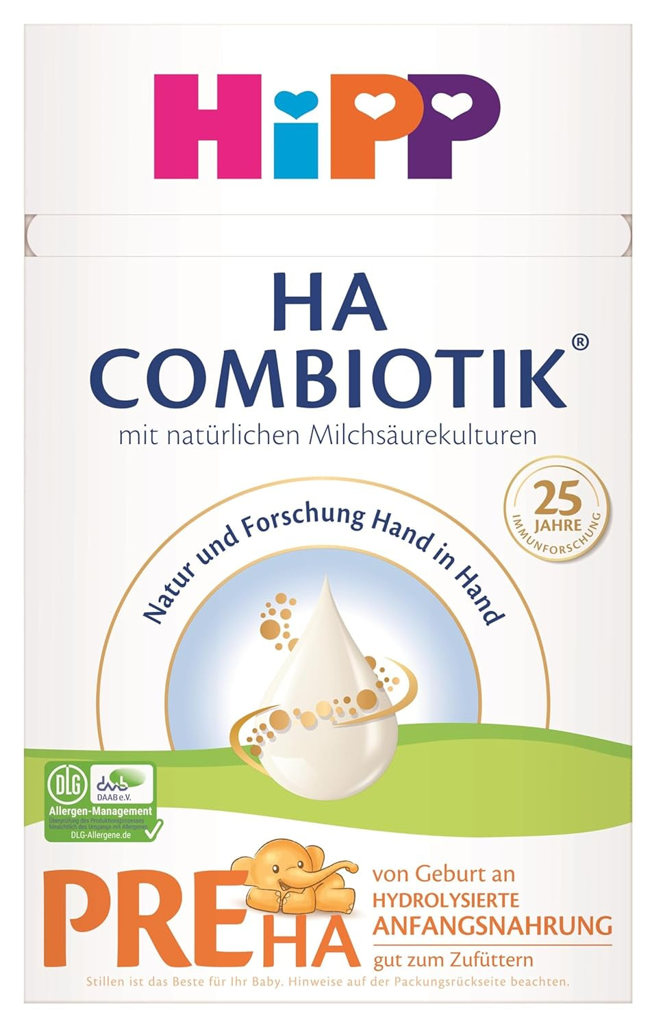 HiPP PRE HA Combiotik (4 x 600g), hydrolysed milk powder formula for infants from birth, with natural lactic acid cultures, for sensitive immune systems