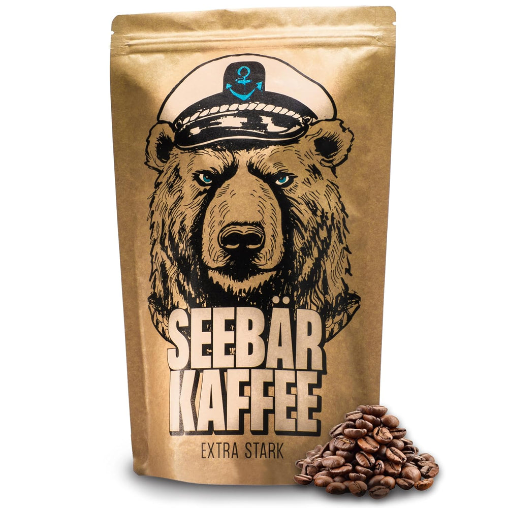 SEEBÄR COFFEE - Boabe de cafea extra tari - 500g - Aciditate scăzută și aromă intensă - Boabe întregi pentru aparate de cafea complet automate, espresso și French press - Conținut ridicat de cafeină și aciditate scăzută