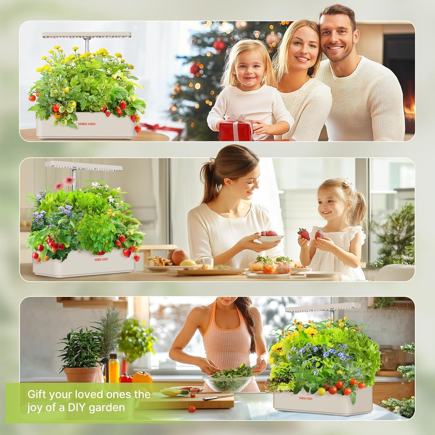 12 Capsules Hydroponic Grow System Kit, 24W LED Indoor Garden Lamp, 4L Water Tank with Silent Pump, Height Adjustable Herb Planter, Indoor Gardening Kit, Gardening Gifts, Beige