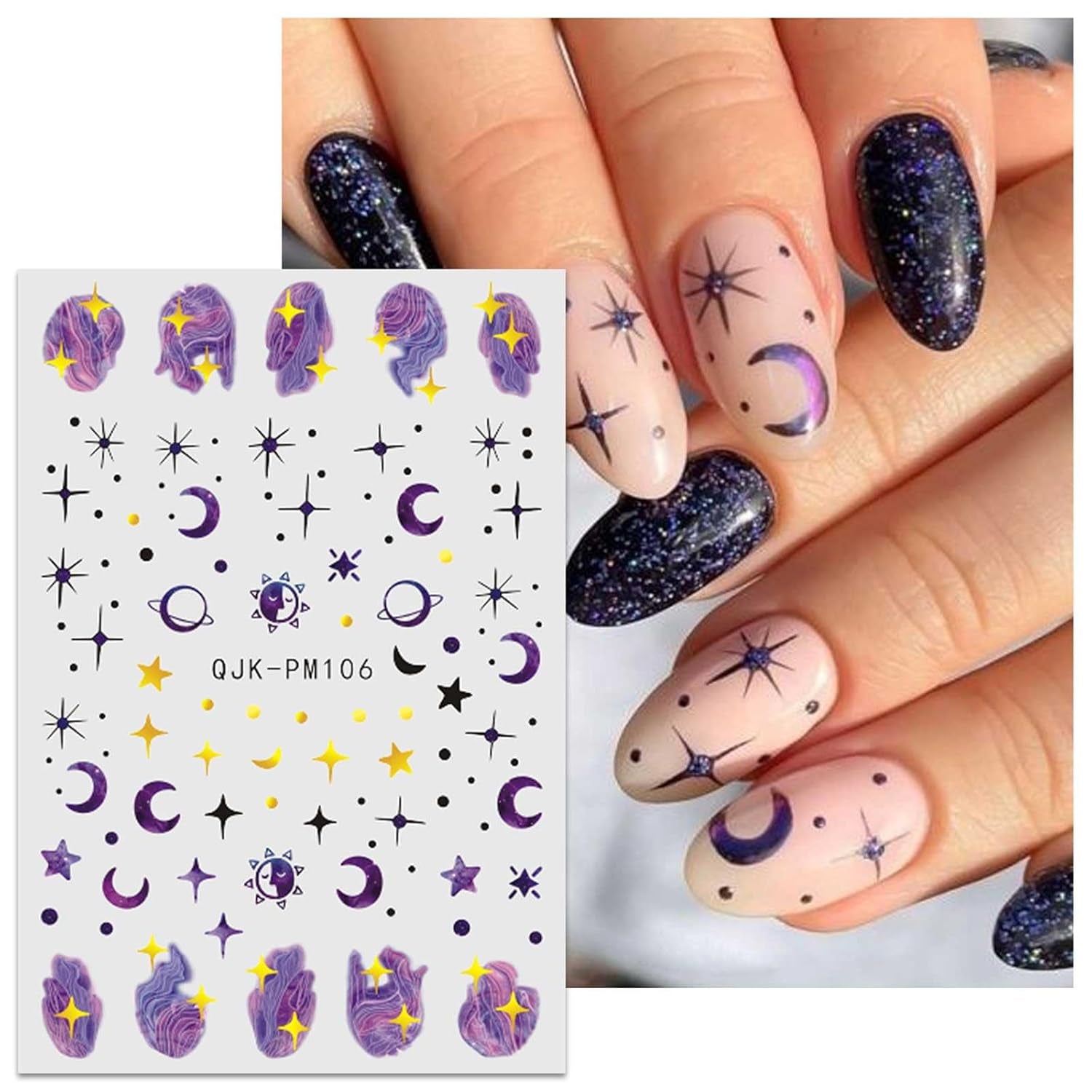 Jmeowio Nagelsticker Mond Stern Sonne 9 Blatt Nail Art Sticker Selbstklebend Nagelaufkleber Bunte Dekoration Nageldesign Zubehör
