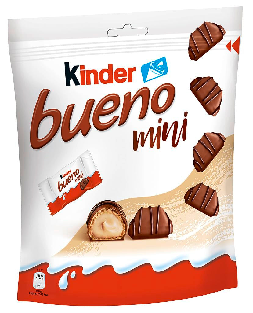 Kinder Bueno Mini - Crunchy Wafer Chocolate Bars, Milk Cream and Hazelnuts and Fine Milk Chocolate - Carnival Treats - 1 Bag of Mini Individually Wrapped Bars (1 x 108g)