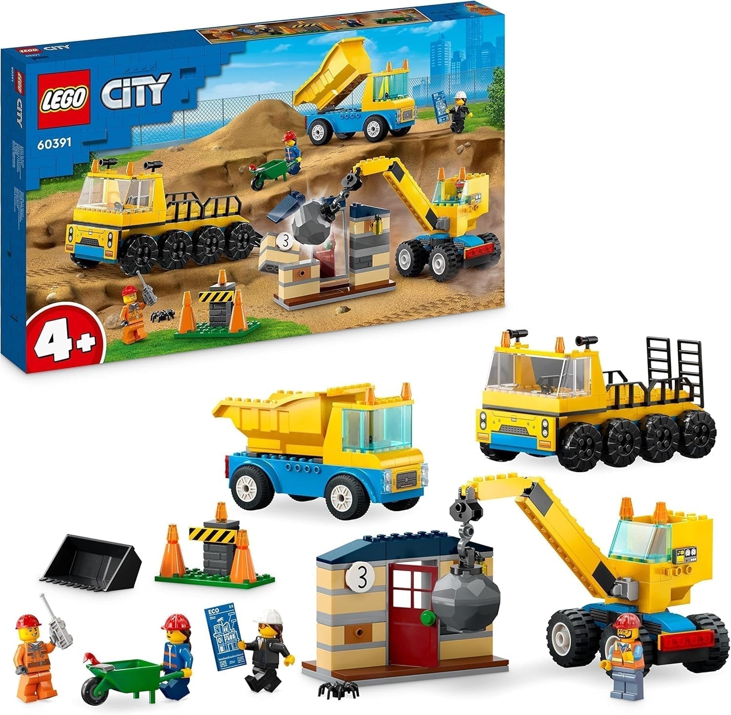 LEGO 60391 City Construction Vehicles and Wrecking Ball Crane, Excavator, Dump Truck and Transport Vehicle Toy, Educational Toy for Children 4 Years and Up Building Sets Besuche den LEGO-Store Single