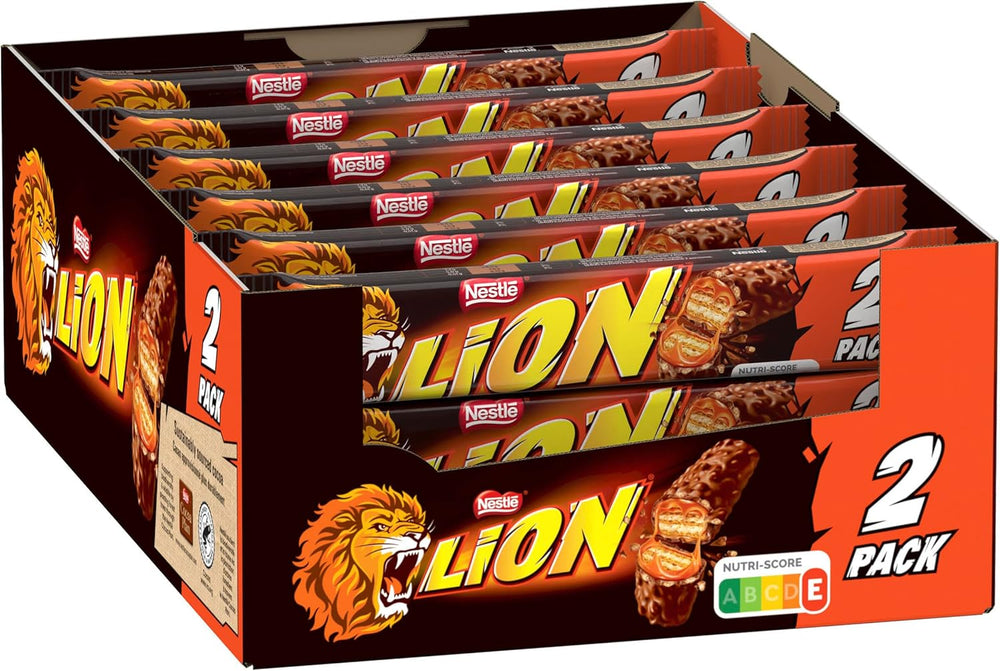 Nestlé LION Chocolate Bar with Caramel, Crunchy Snack, Crunchy Chocolate and Crunchy Chips, Caramel Filling, A Special Eating Experience, Multi Pack, 28 Pack (2 x 30g each)